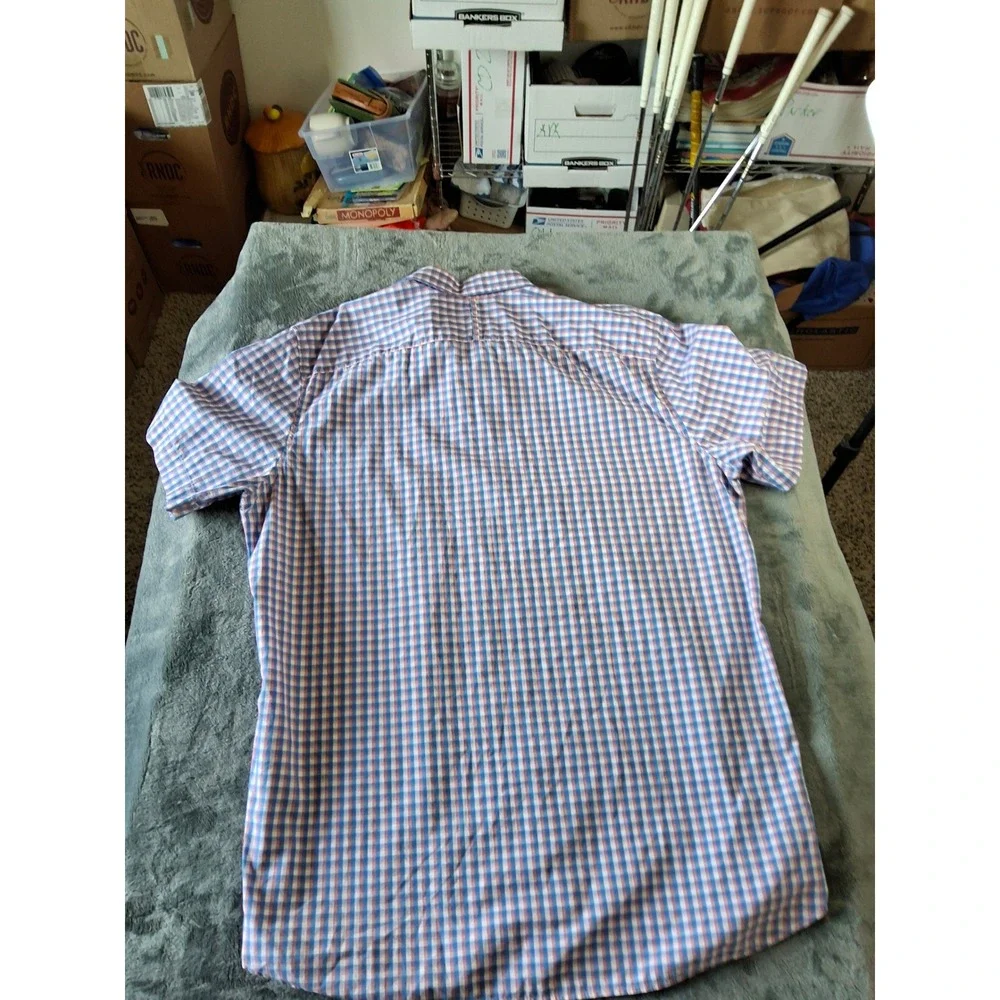 Banana Republic Luxe Stretch Poplin Shirt XXL Tall Grant Slim Fit Gingham Blue